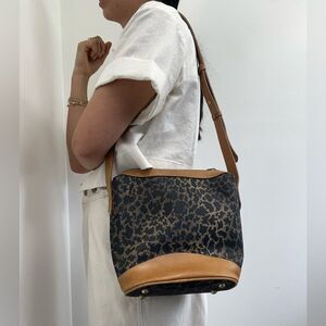 Vintage 90’s Anne Klein Leopard Print Shoulder Bag Brown Leather Canvas Combo